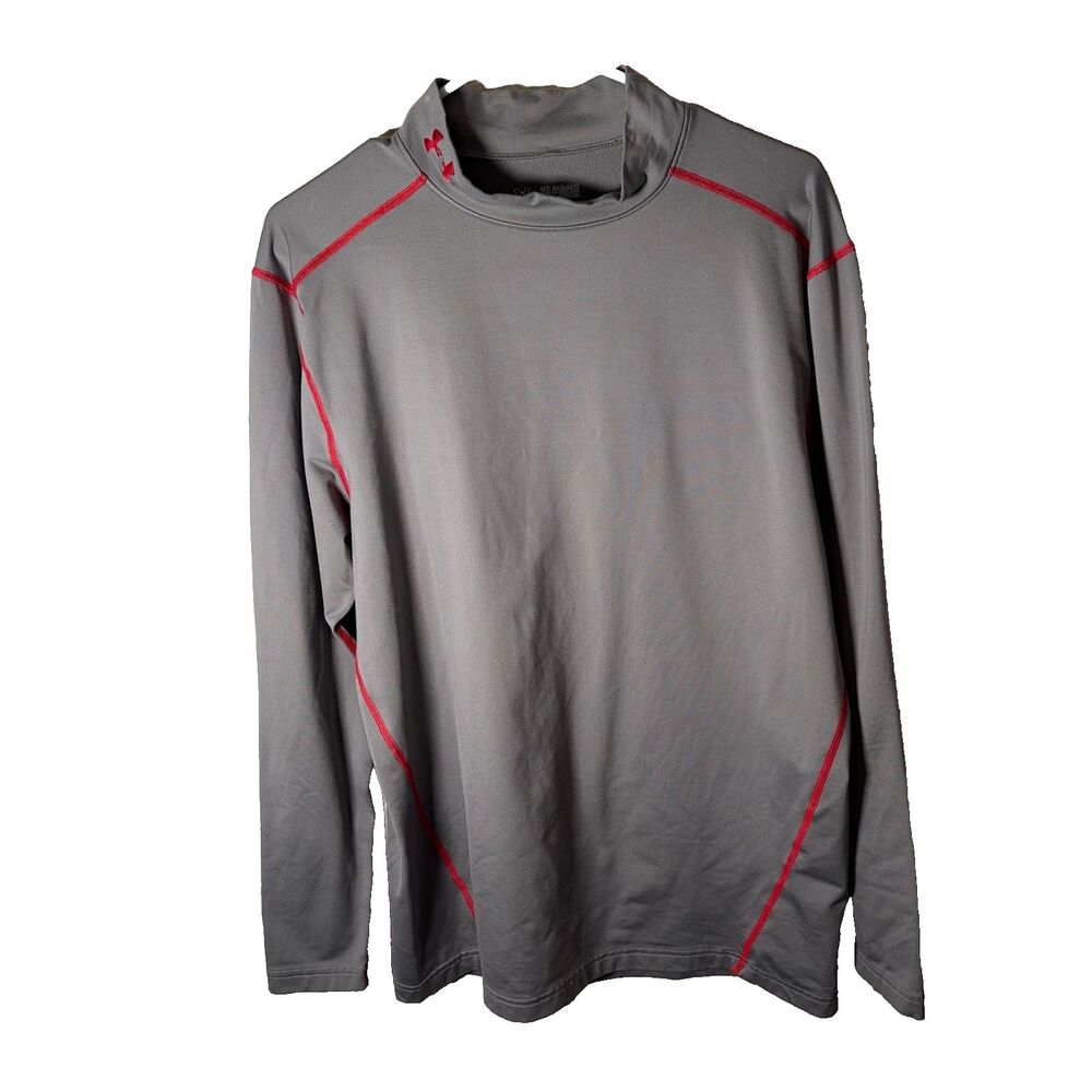 Under Armour T-Shirt Men's 2XL Gray Compression Red Long Sleeve Mock Neck Shirt